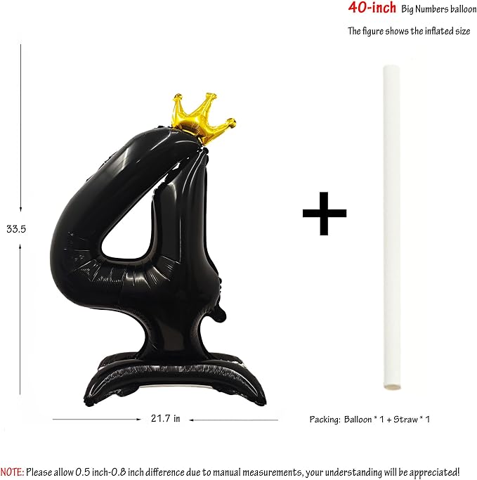 Black Crown Number 4 Balloon Standing Black Princess Digital 4 Foil Balloon | - Image 2