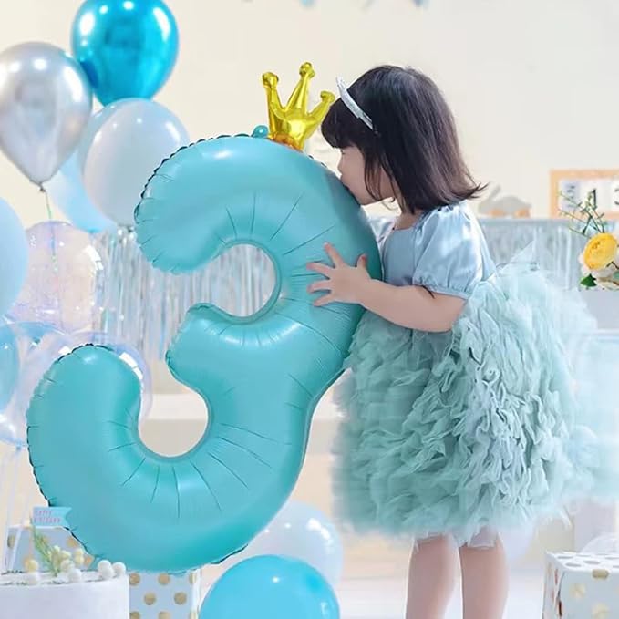 Blue Number 3 Balloon with Crown, 40 inch Blue Number Balloon 3rd Birthday - Image 4