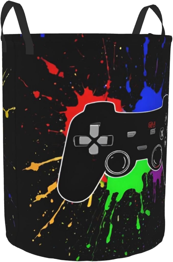 Gaming Theme Round Laundry Hamper Game Joystick Storage Basket Toys Clothes - Image 8