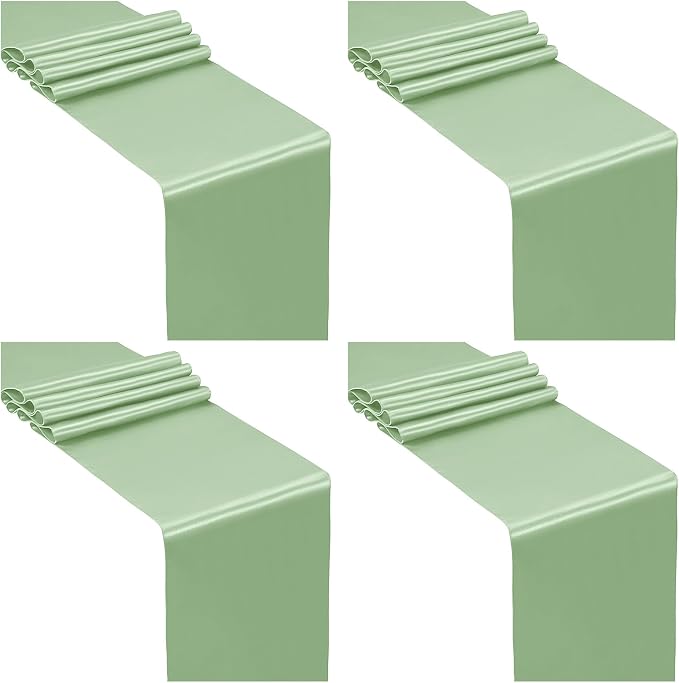 SiinvdaBZX 4 Pcs Sage Green Satin Table Runner 12 x 108 inches Long | Bright by SiinvdaBZX