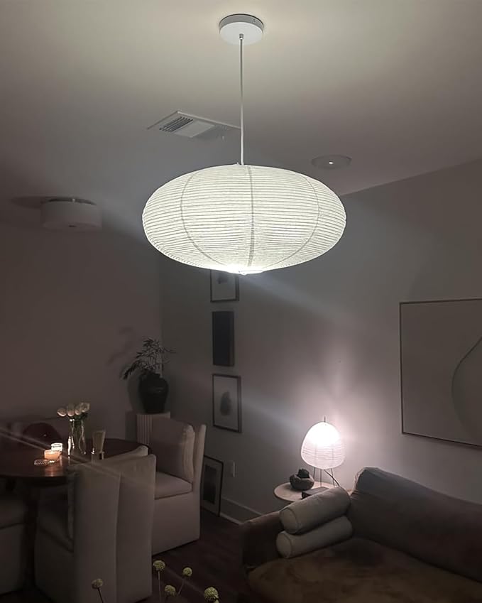 White Oval Paper Lanterns, 22in Large Hanging Paper Lantern Shade, 2 Pack | - Image 2