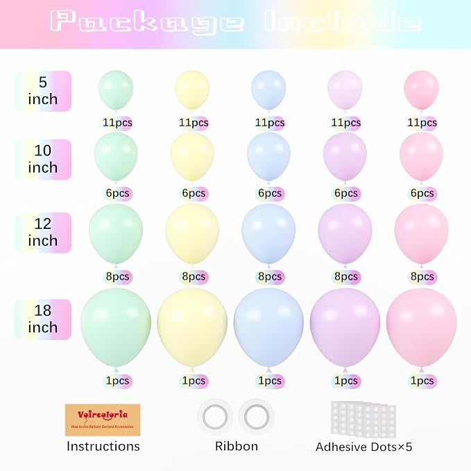 Voircoloria 130pcs Pastel Balloons Garland Arch Kit, 18 12 10 5 Inch | - Image 2