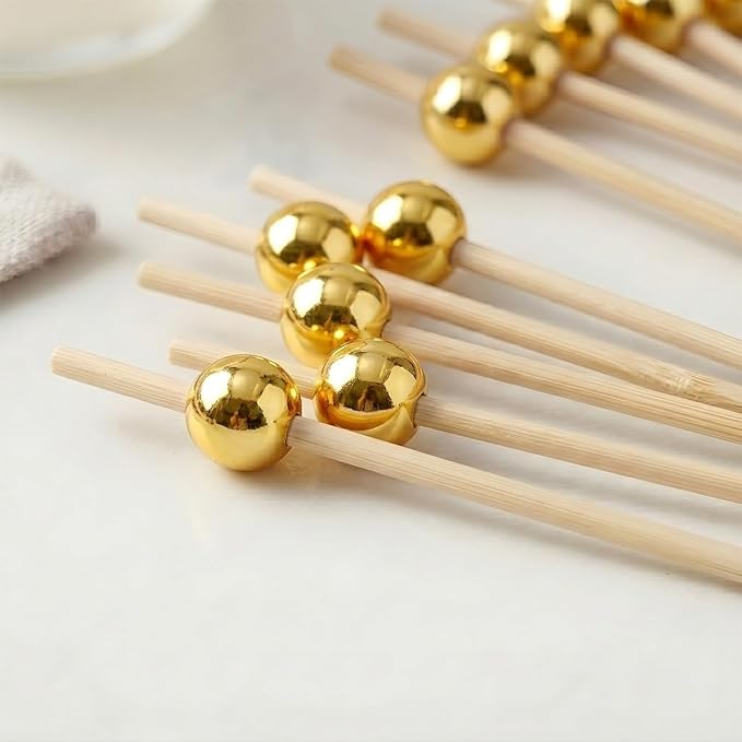 100 Pcs 4.7" Gold Pearl Cocktail Picks, Bamboo Toothpicks Appetizer Skewers | - Image 6