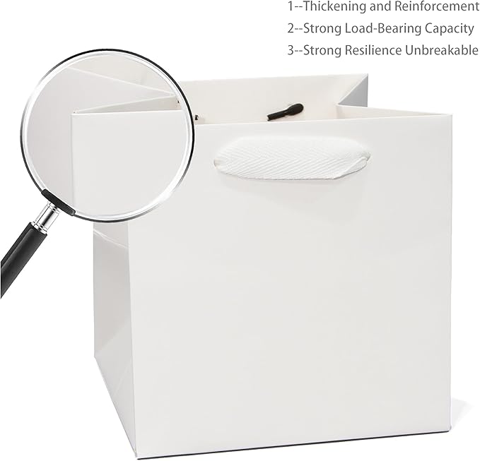 White Paper Gift Bag 12 in Large Paper Gift Box Square Bottom Kraft Paper Bags with Handles for Wedding Baby Shower Birthday Party (White, 12 x 12 x 12 in, 10 CT)