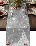 Christmas Snowflakes Cotton Linen Table Runner for Dining Kitchen, Xmas Tree Snow Winter Wedding Outdoor Party Tablerunners Decoration, Grey Balls Dresser Scarf Coffee Tablecloth Runners 13x120 Inches