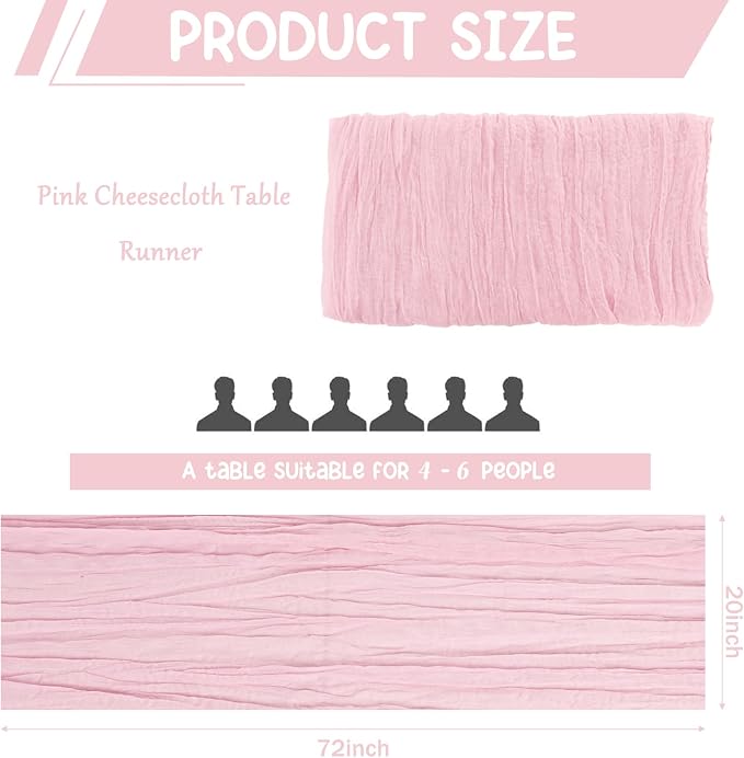 10 Pack Light Pink Cheesecloth Table Runner 6FT Boho Gauze Fabric Table Runner - Image 2
