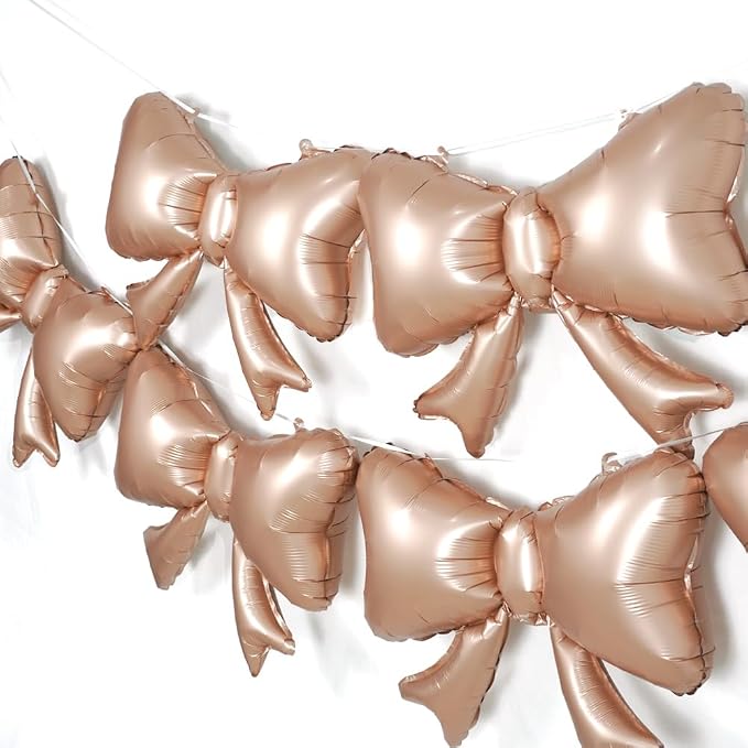 6 Pieces Bow Balloons, Rose Gold Matte Metallic Foil Bow Balloon by PartyEra