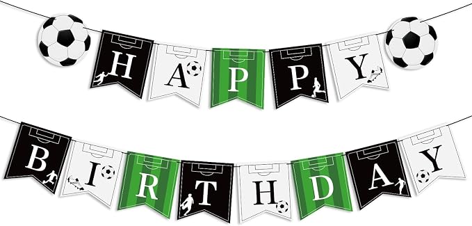 Soccer Happy Birthday Banner Bunting Garlands Sign Soccer Birthday Party by Adecortalk
