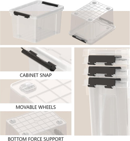 4-Pack 50 Quart Large Clear Storage Box, Plastic Storage Latch Bin