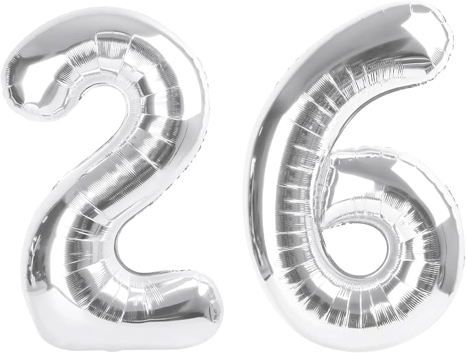 Large Number Balloons 40 Inch Silver 26 Balloon by Mluchee
