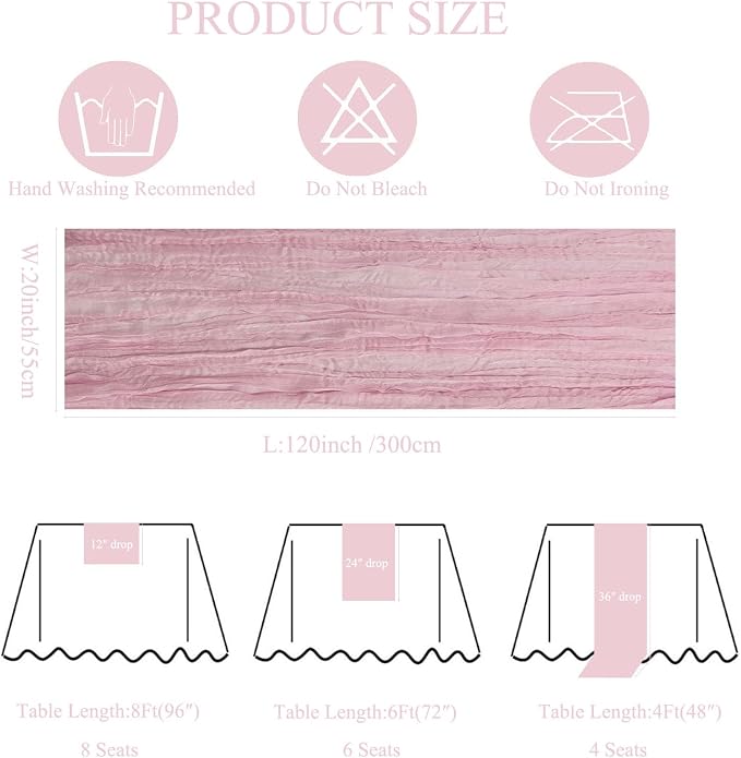 6Pack Light Pink Table Runner 20 x 120 inch Boho Cheesecloth Table Runner | - Image 6