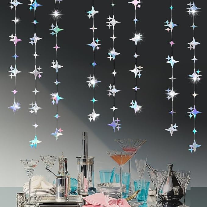 Glitter Iridescent Four-Angle Star Paper Garland Banner Décor 40 Feet - Image 3