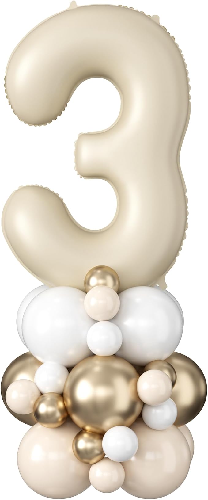 40 Inch Cream Number 3 Balloon for 3rd Birthday Decoration Beige White Sand by Domgoge