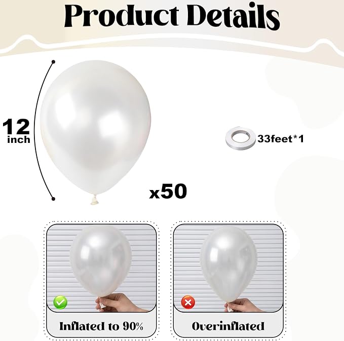 Pearl White Balloons 50Pack 12 Inch Pearl Latex Party Balloons - Image 3