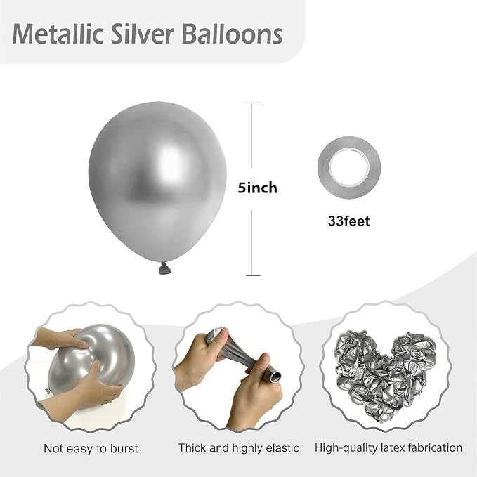 FOTIOMRG 120pcs 5 inch Metallic Silver Balloons | Birthday, Graduation - Image 2