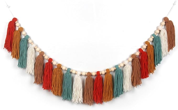 GIAUMA Burnt Orange Boho Yarn Tassel Garland by GIAUMA