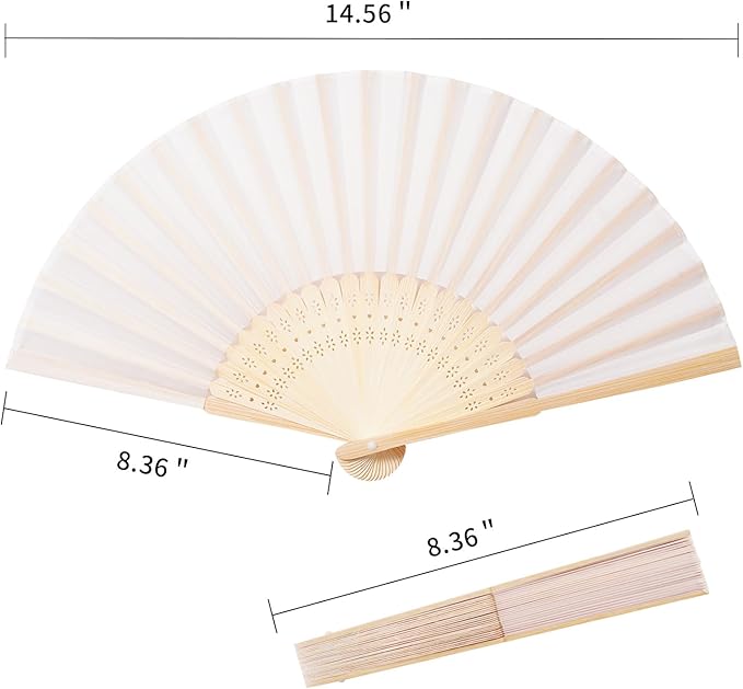 Sepwedd 50pcs Cream-Coloured Imitated Silk Fabric Bamboo Folded Hand Fan Bridal - Image 3