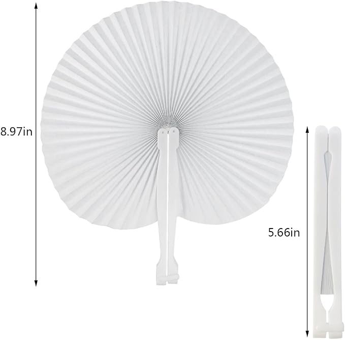 36 Pack Folding Paper Fans Round Shape Handheld Fans Plastic Handle Wedding - Image 3