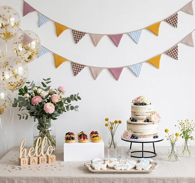 2Pcs Triangle Bunting Flag No-DIY Cotton Fabric Garland Reusable Party Banner - Image 2