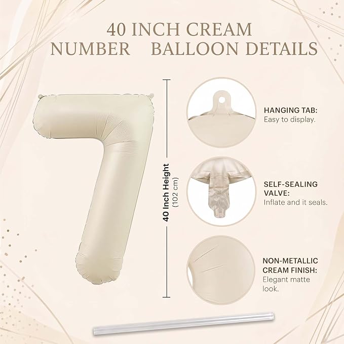 Cream Number 17 Balloon 40 Inch, Foil Numeral - Image 4