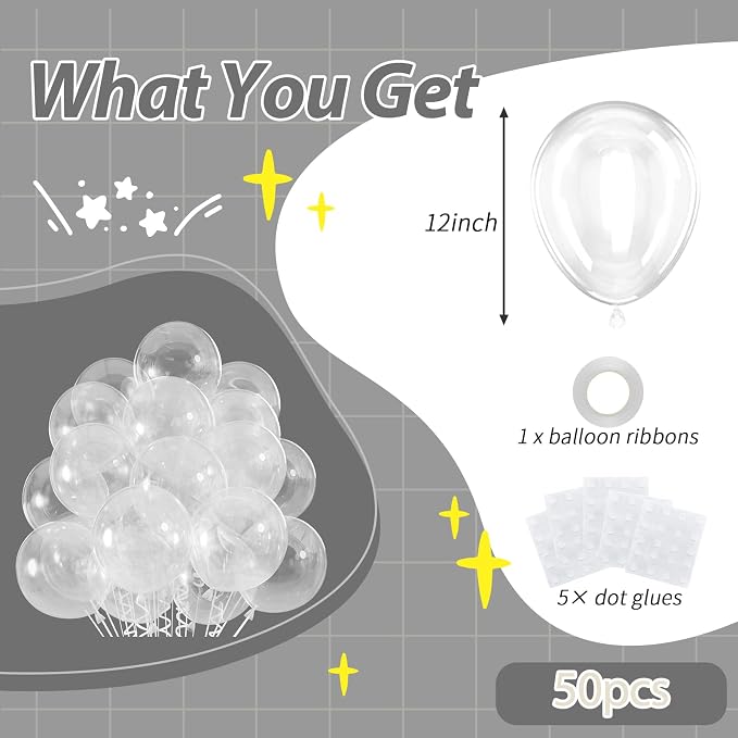 50pcs Clear Balloons, 12inch Transparent Latex Party Balloons | Balloons - Image 2