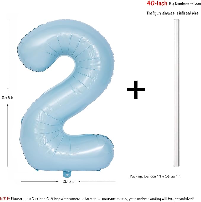 40 In Matte Blue Number Balloons Helium Foil Mylar Balloon Party Digital 2 | - Image 2