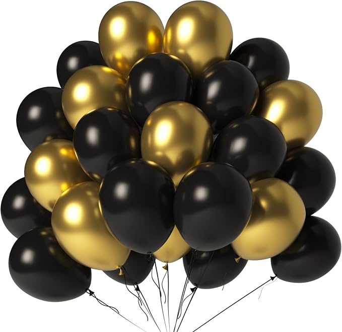Black and Gold Balloons 100 Pack 12 Inch Metallic Black Gold Extra Thick Latex by LYNSP