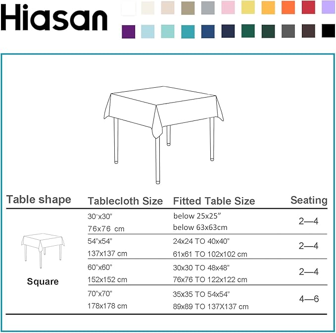 Hiasan White Square Tablecloth - Waterproof and Spillproof Restaurant Washable Polyester Table Cloth for Dining Room, 30 x 30 Inch