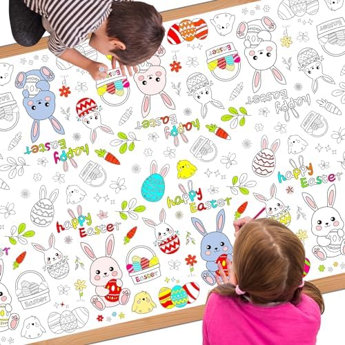 Childom 1 Pack Easter Tablecloth Coloring Tablecloth,Easter Decorations Crafts for Kids,54 x 108 Inch Disposable Paper Table Cover,Giant Coloring Poster for Gifts Games Activities Holiday Party Favors by Childom
