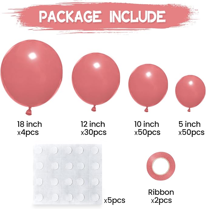 134Pcs Retro Rose Red Balloons Different Sizes 5 10 12 18 Inch Retro Rose Red - Image 2