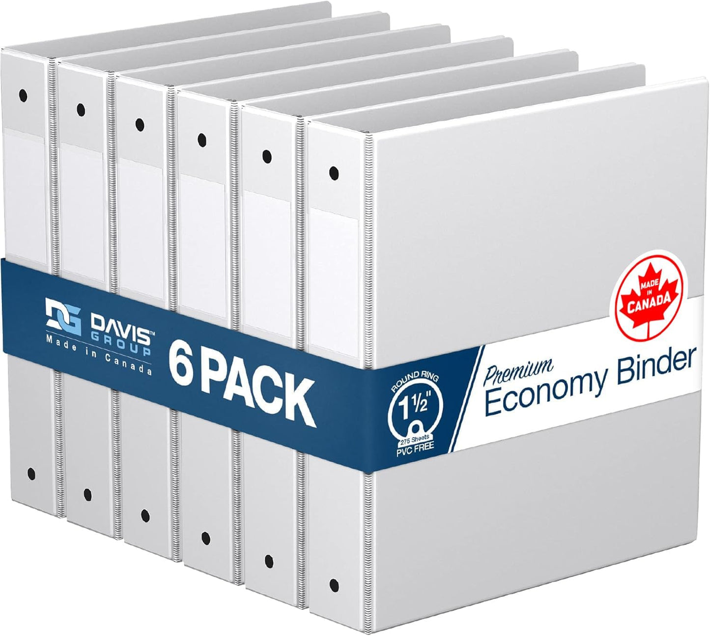 Premium Economy 6-Pack 3-Ring Binders for School or Office, Round-Ring Binders, 1.5 Inch, White