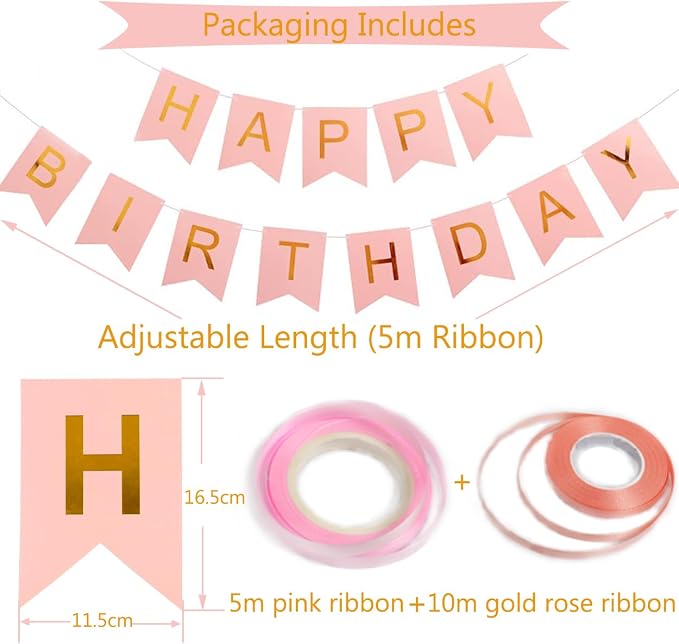 Happy Birthday Banner, Rose Gold Birthday Decoration - Image 2