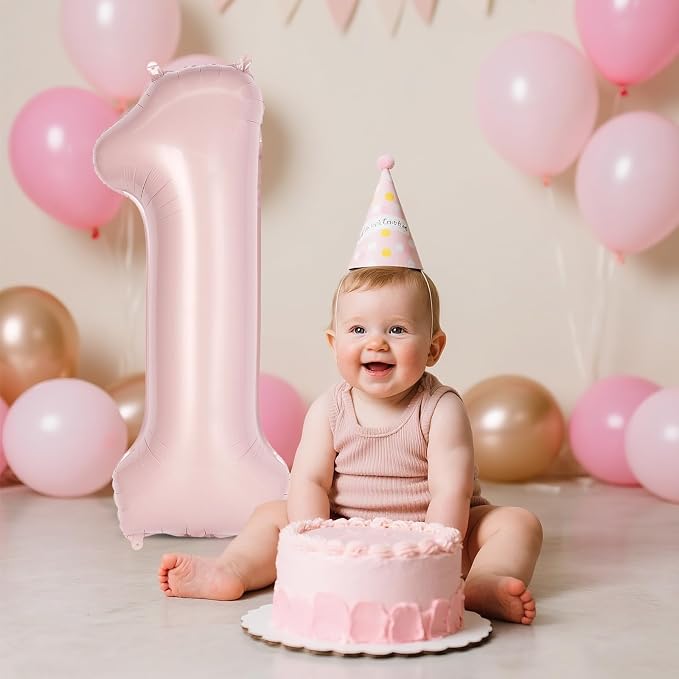 Light Pink Number 1 Balloon, 40 Inch Giant Mylar Number Balloons, Large Foil - Image 5