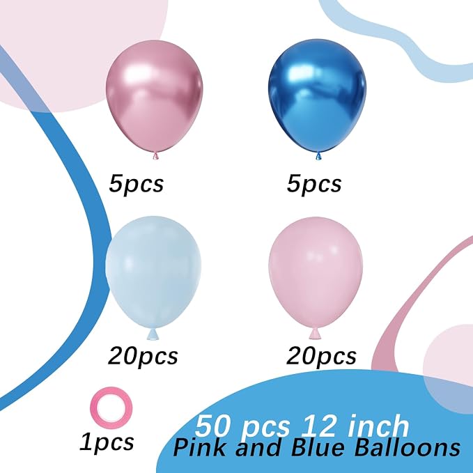 Pink and Blue Latex Balloons, Gender Reveal, Birthday Party Decorations - Image 2