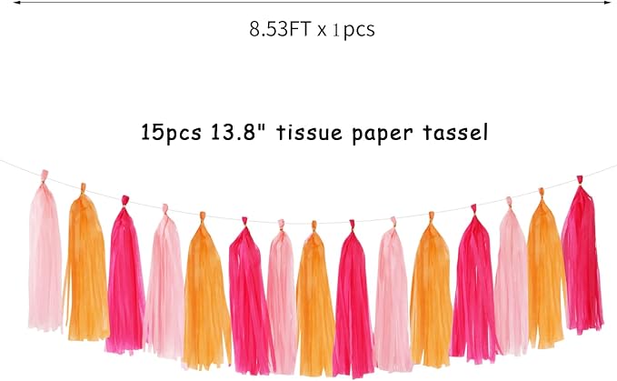 Hot-Pink Orange Fall Party-Decorations Tassel-Garland - Image 2