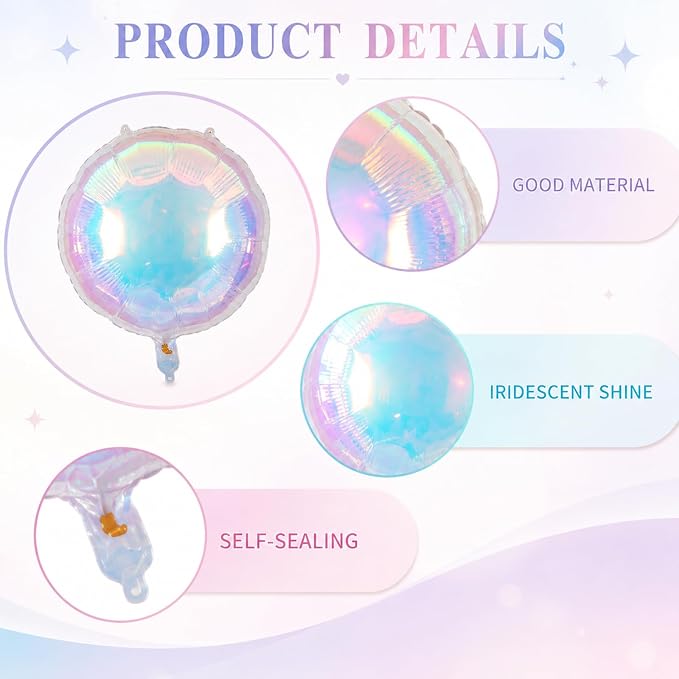 Iridescent Round Balloons, Anniversary, Baby Shower, Wedding and Disco Party - Image 3