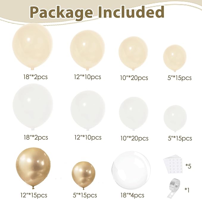 Gold White Beige ClearBalloons Arch Kit, Party Decor. | Chrome gold, cream - Image 2