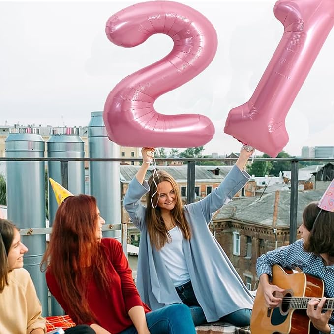 TONIFUL 40 Inch Pink Number 21 Balloon Large Foil 21st Birthday Decorations | - Image 3