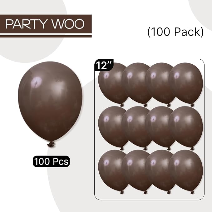 PartyWoo Dark Brown Balloons 100pcs Boho Coffee Neutral Fall Color | 12 Inch - Image 6