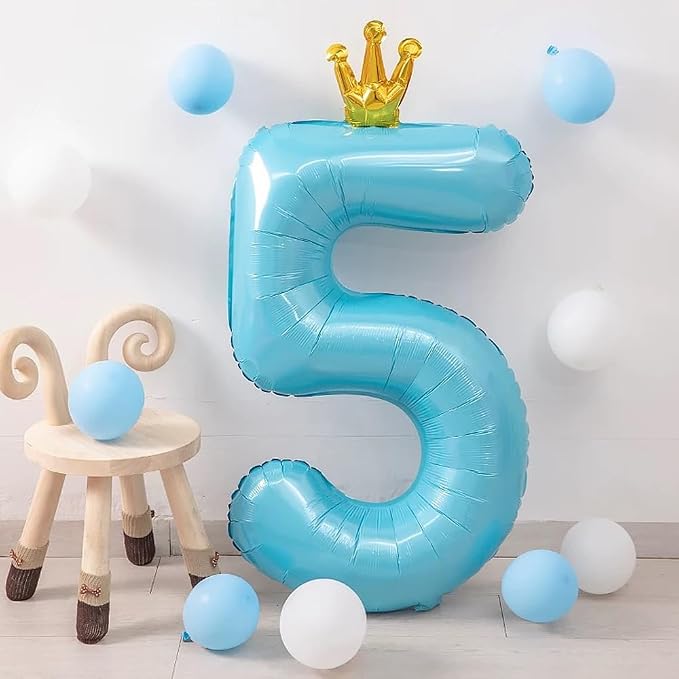 Blue Number 5 Balloon with Crown, 40 inch Blue Number Balloon 5th Birthday - Image 4
