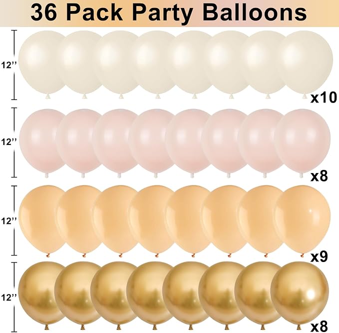Netural Balloon Set, Double Stuffed Beige Cream Tan Gold Balloons Blush White - Image 4