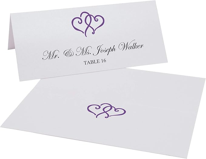 Linked Hearts Place Cards, Purple (Choose Color), Set of 60, Pre-cut and Scored - Wedding, Party, Dinner, and Special Events - Made in the USA