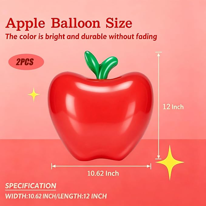 QDTK Back to School Balloons Red Apple Inflatable Balloon 12’’ Large Apple - Image 2