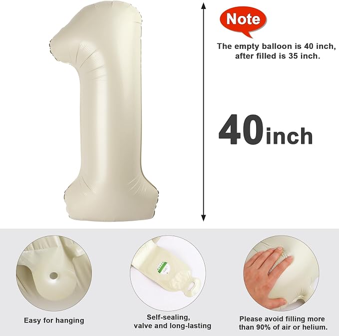 17 Balloon Numbers 40Inch for 17th Year Old Birthday Decorations, Cream | 40In - Image 9