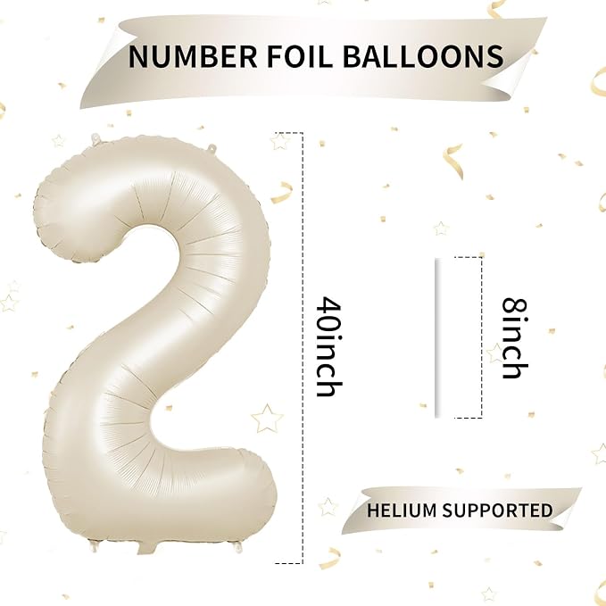 40 Inch Cream Number 2 Balloon, Digital 2 Cream White Giant 2 Foil Balloon - Image 2