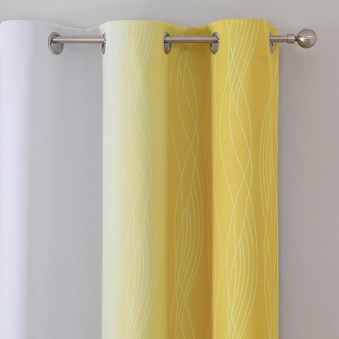Yellow and Greyish White Ombre Blackout Curtains 45 Inch Length 2 Panels - Image 4