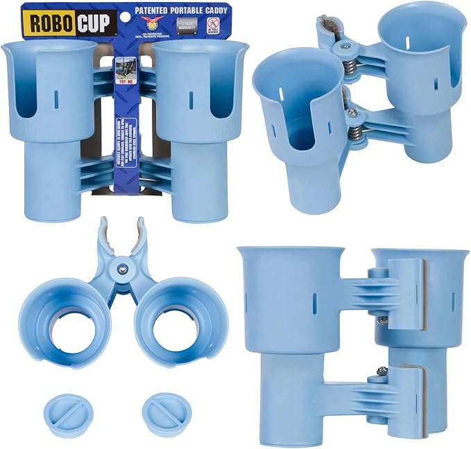 Patented Clamp On Boat Cup Holder |Multifunction Dual Drink Caddy by RoboCup