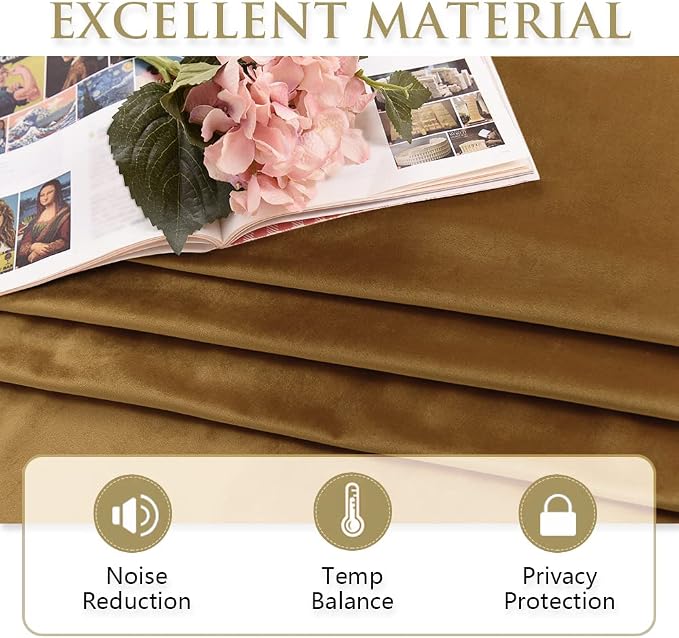 Gold Brown Blackout Velvet Curtains 84 inches Fall Decor | Extra Wide Super - Image 8