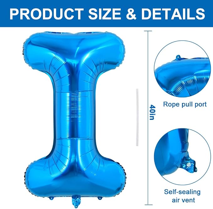 TONIFUL 40 Inch Large Blue Letter I Foil Balloons Alphabet Balloons | Giant - Image 2