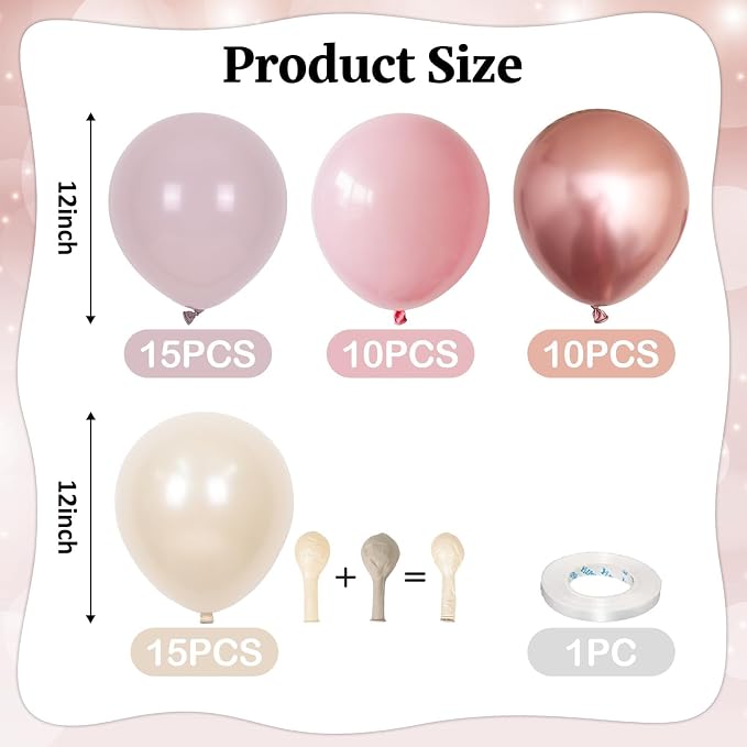 Dusty Pink Balloons, Blush Pink Metallic Rose Gold Double Stuffed Pearl White - Image 3